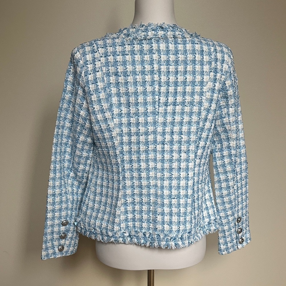 NIWIY Blue White Tweed Bouclé Blazer Jacket Size M - Picture 4 of 6